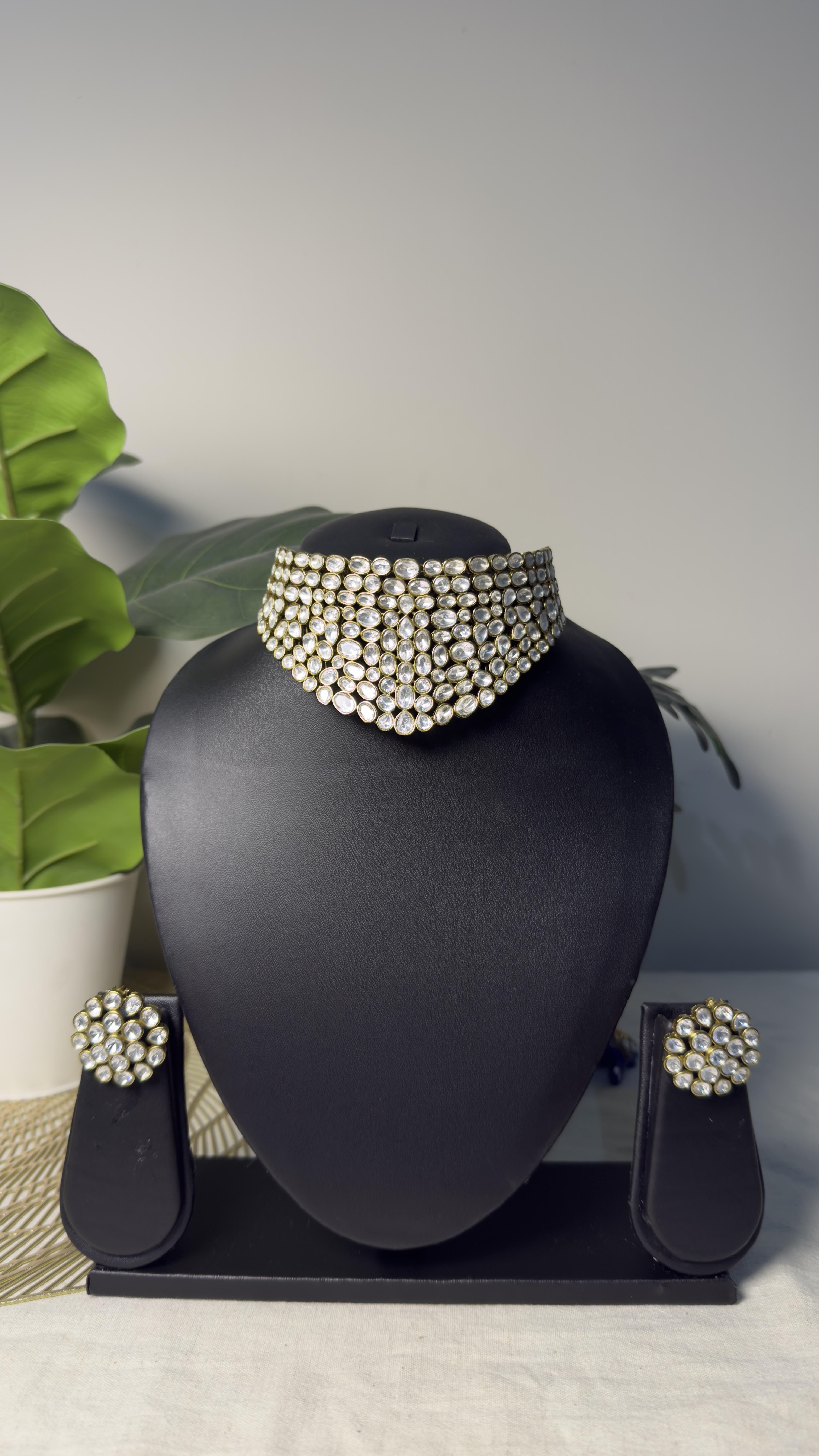 Samridhi Multi-Row Polki Bridal Choker bust presentation