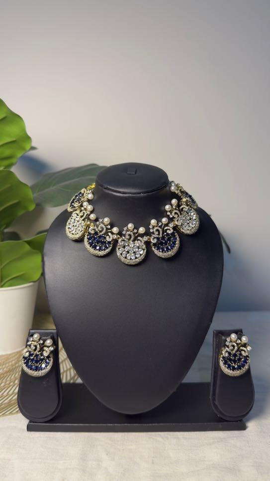 Samridhi Mayura Sapphire Necklace Set bust presentation